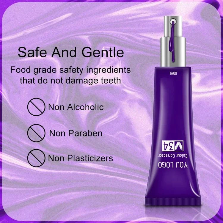 Private Label Teeth Whitening Purple Toothpaste V34 Color Corrector Tooth Paste 50ml V34 Colour Corrector