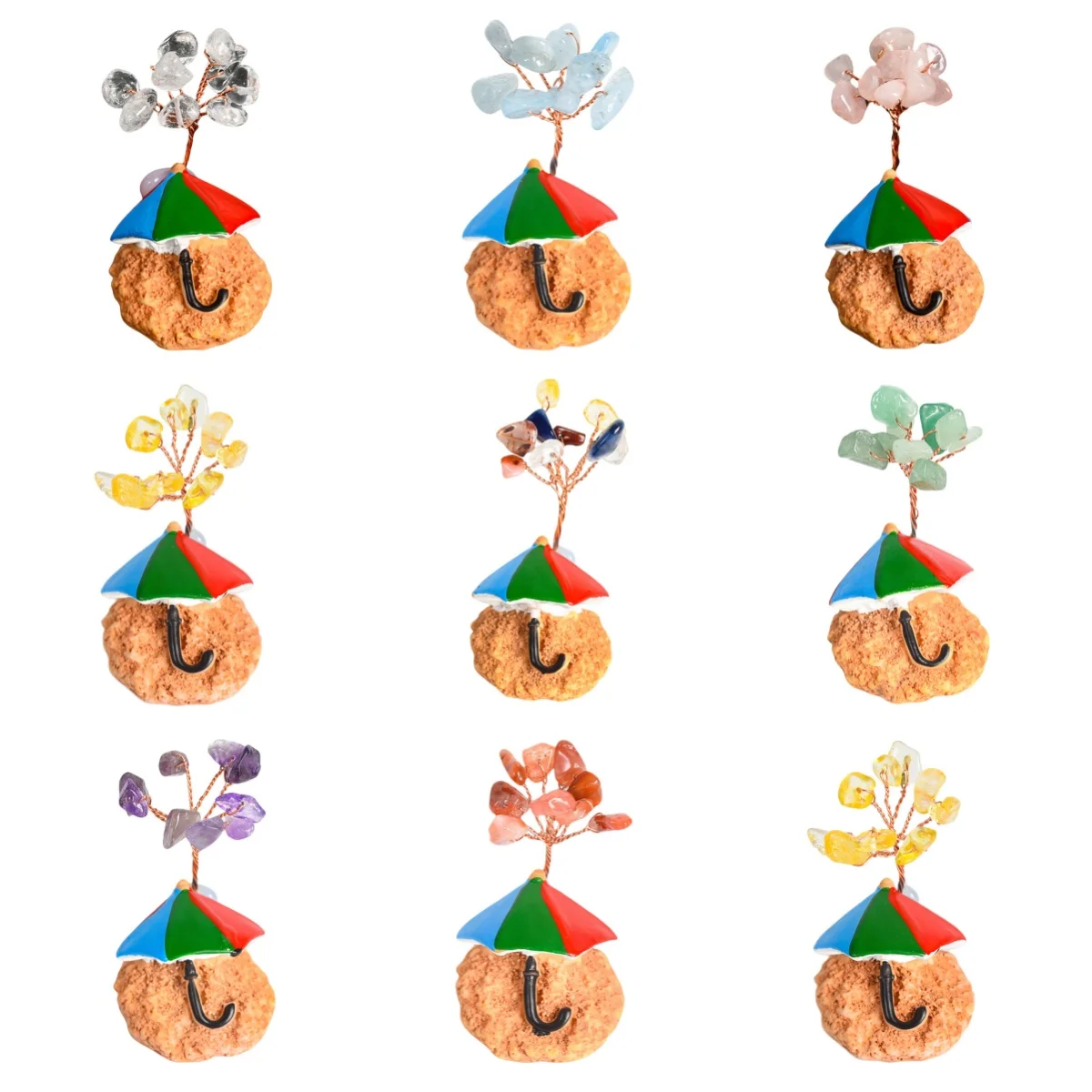 Wholesale Natural Small  Beach Umbrella Gravel Crystal Tree Room Decor Brings Good Luck Home Decorations