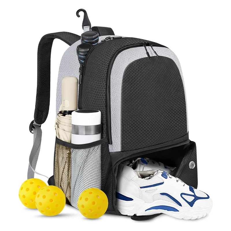 Large Capacity Pickleball Paddle Bag Shoe Compartment Fence Hook Backpack Men Women Holds Racquets Shoes Accessories