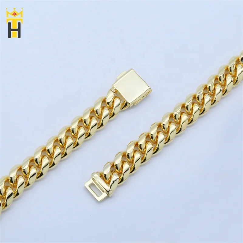 Wholesale hip hop cuban curb link mens miami stainless steel gold plated necklace cuban link chain
