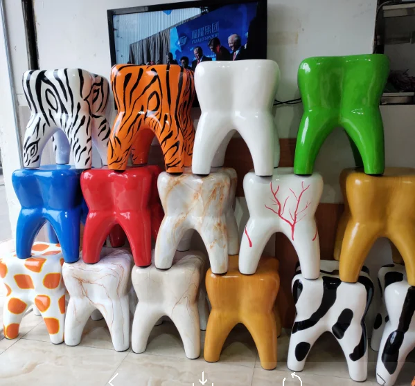 2019 New Design Resin FRP Tooth-shape  Cute Table And Chair
