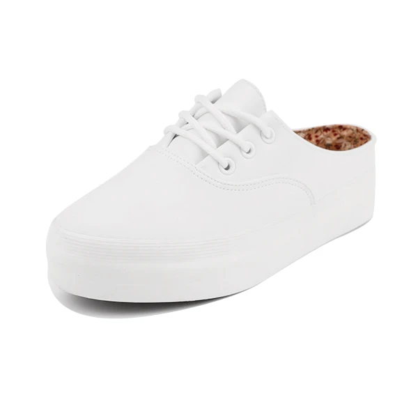 Latest PU leather height Increasing lace up casual slip on women playshoes slipper sneaker shoe