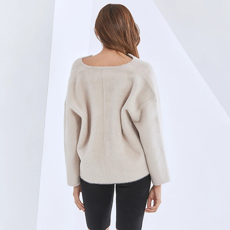 TWOTWINSTYLE Soild Minimalist Knitting Sweater Casual V-Neck Long Sleeve Clothes For Women