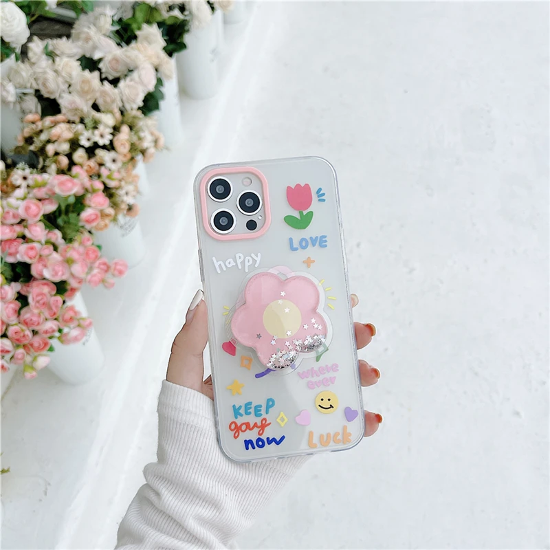 Корейские милые махровые носки с цветочным рисунком 3D зыбучие пески Кронштейн для мобильного телефона чехол iPhone 11 12 13 лет Pro XS Max мини X XR 7 8 Plus мягкий силиконовый на заднюю панель