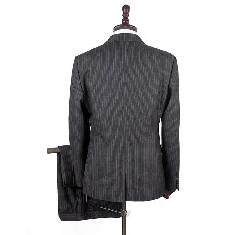 Деловые костюмы для мужчин рабочая одежда работы в офисе с черными полосками Униформа полностью Воздухопроницаемый мягкий против морщин и усадки