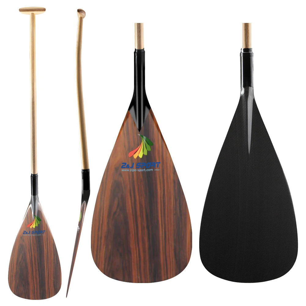 ZJ SPORT легкий Outrigger каноэ весло с деревянным шпоном на лезвии из углеродного волокна и деревянным изогнутым валом ручной работы
