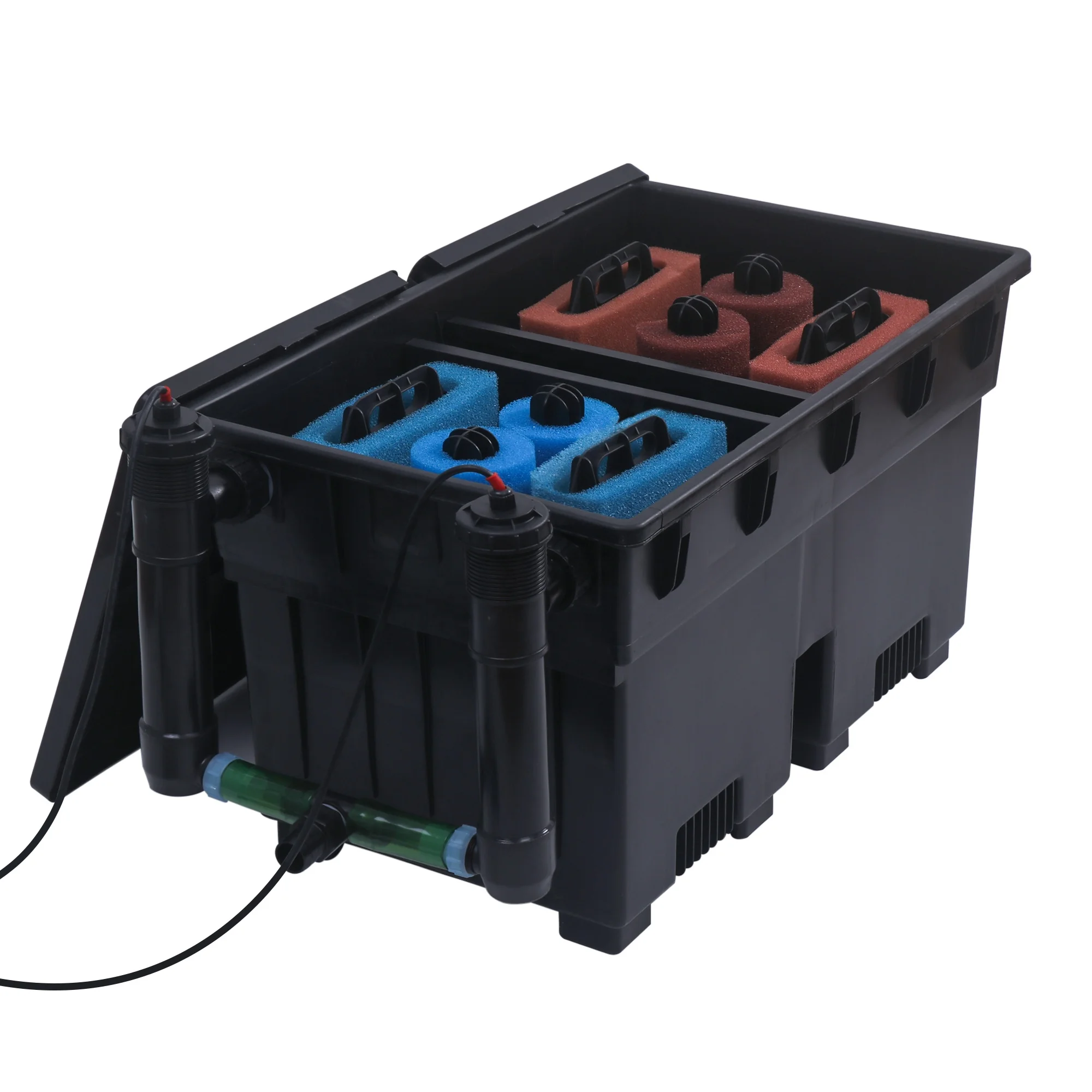 Koi Pressure Filter, Pool Flow Fish Pond Filter with 10 Filter Sponge, Fit up to 8000 Gallons(Pond Filter)