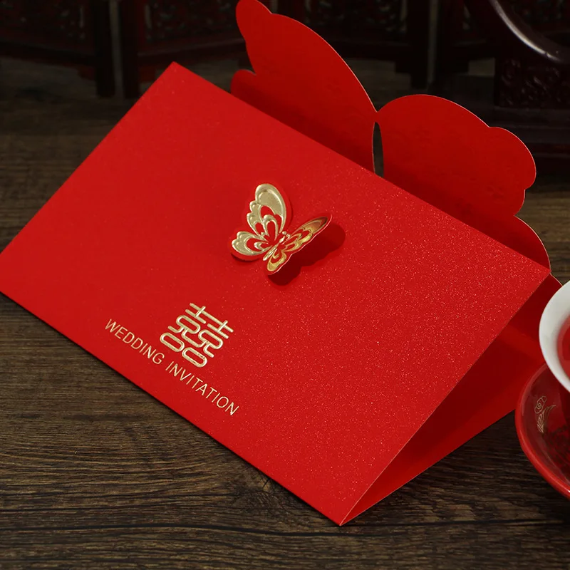 
lace special butterfly hot stamping wedding custom invitation envelope 