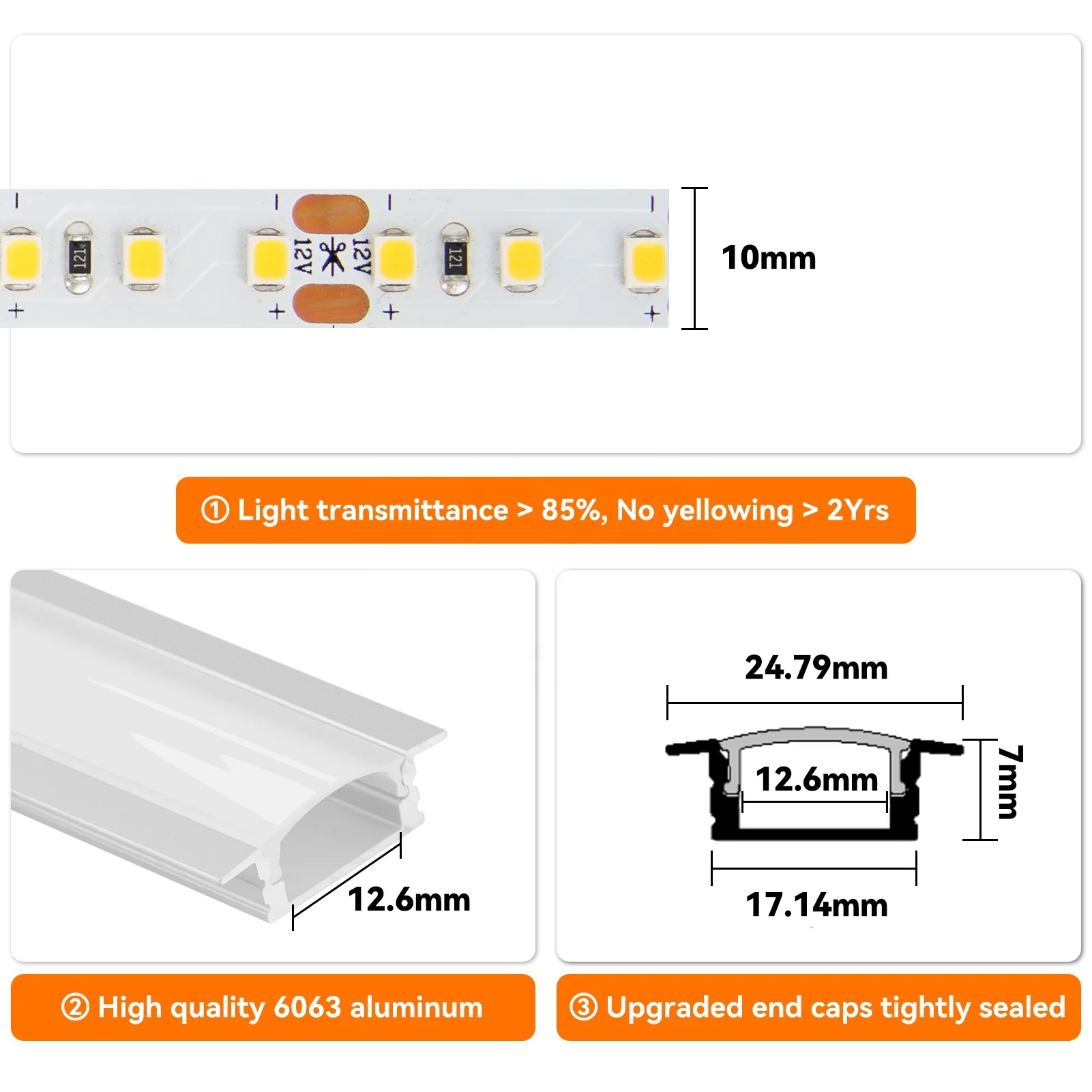 2507 Recessed LED Aluminum Channel Aluminum Profile with Diffuser for LED Strip
