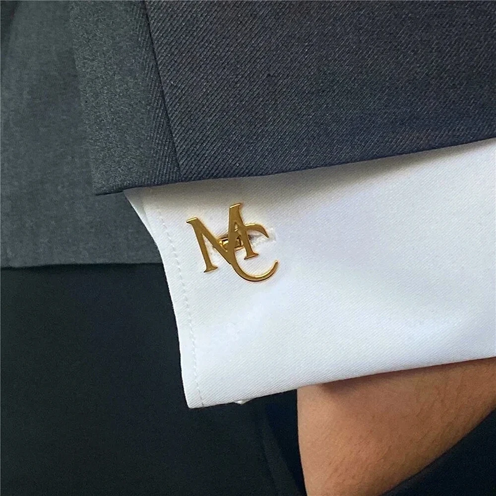 OEM Custom Personalized Names Cuff links Customise Wedding Groom Stainless Steel Initials Letters Cufflink for men