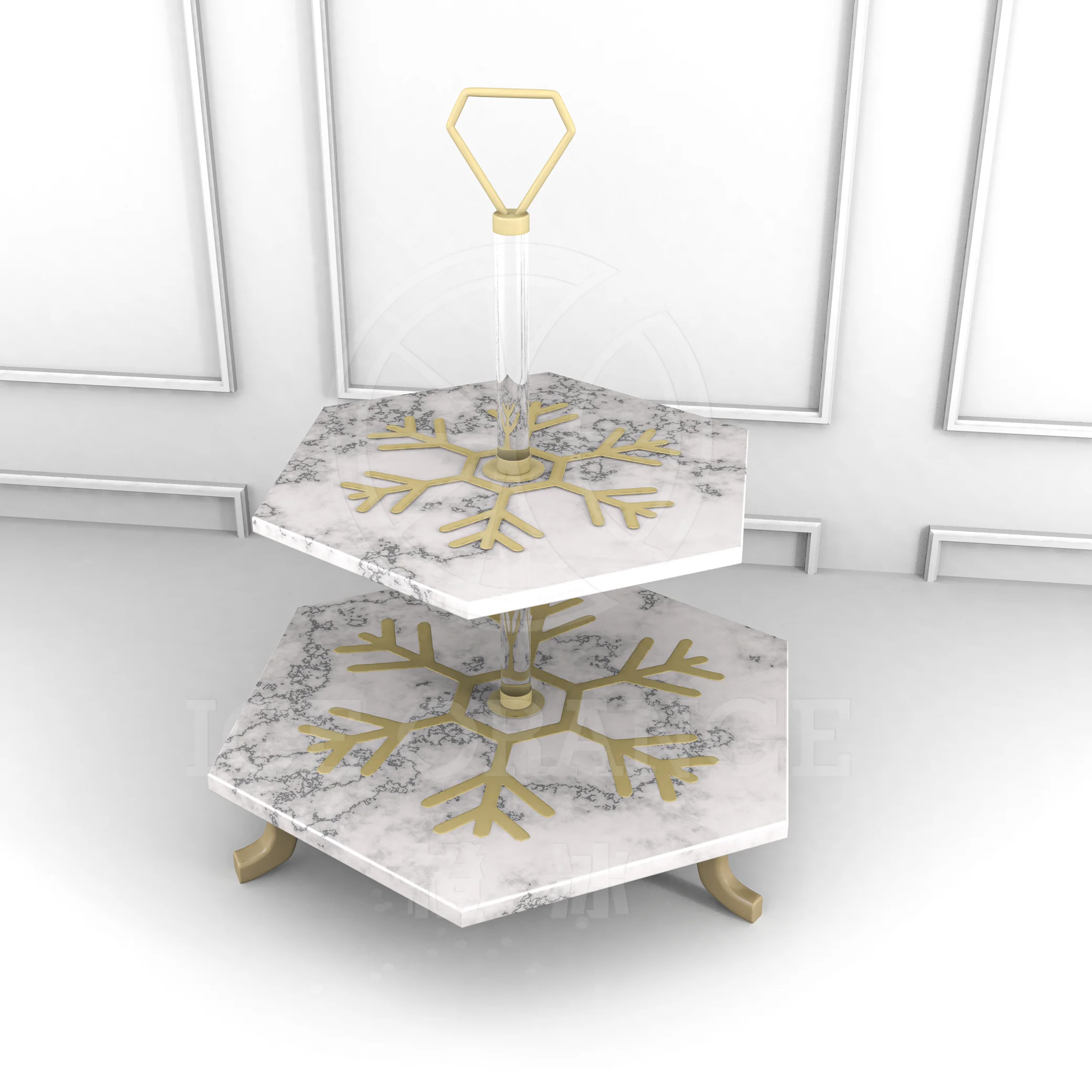 Christmas Home Decorations Acrylic and Resin Hexagon Storage 2-tier Tray Tabletop Decorations for Christmas Holiday