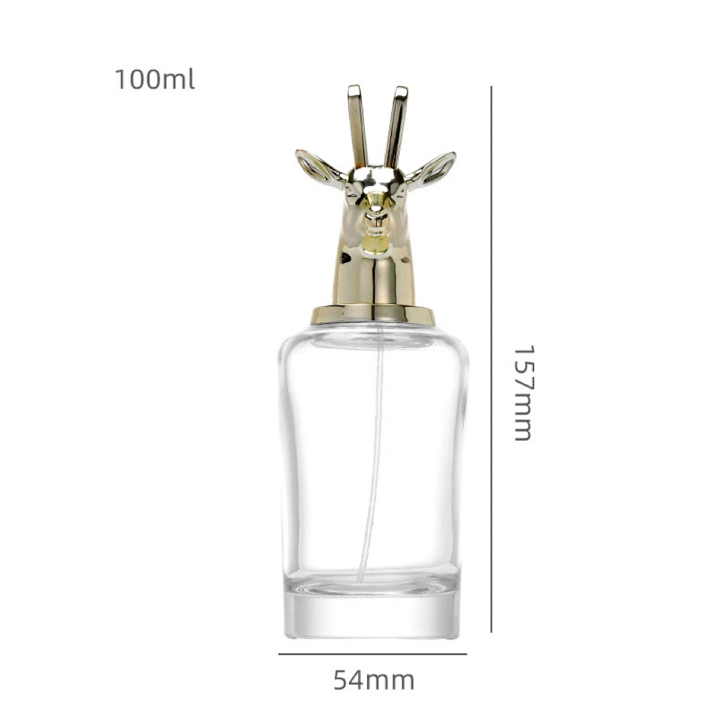 Metal Animal Caps Cylinder Glass Perfume Bottle with Multi-Volume