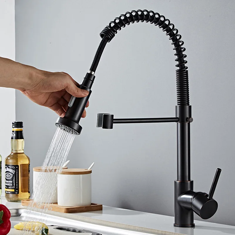 ROVATE Kitchen Faucets 304 Stainless Steel kitchen Tap Modern Matt Black Spring Pull Down kitchen Sink Faucet
