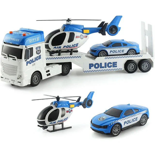 Inertia electric transport vehicle helicopter toy with sound light police car toy for kids