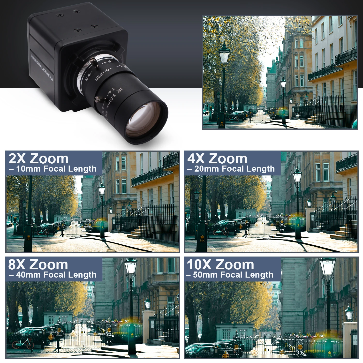ELP AR0144 1280*720 60fps global shutter usb camera black and white with 5-50mm varifocal lens for industrial inspection