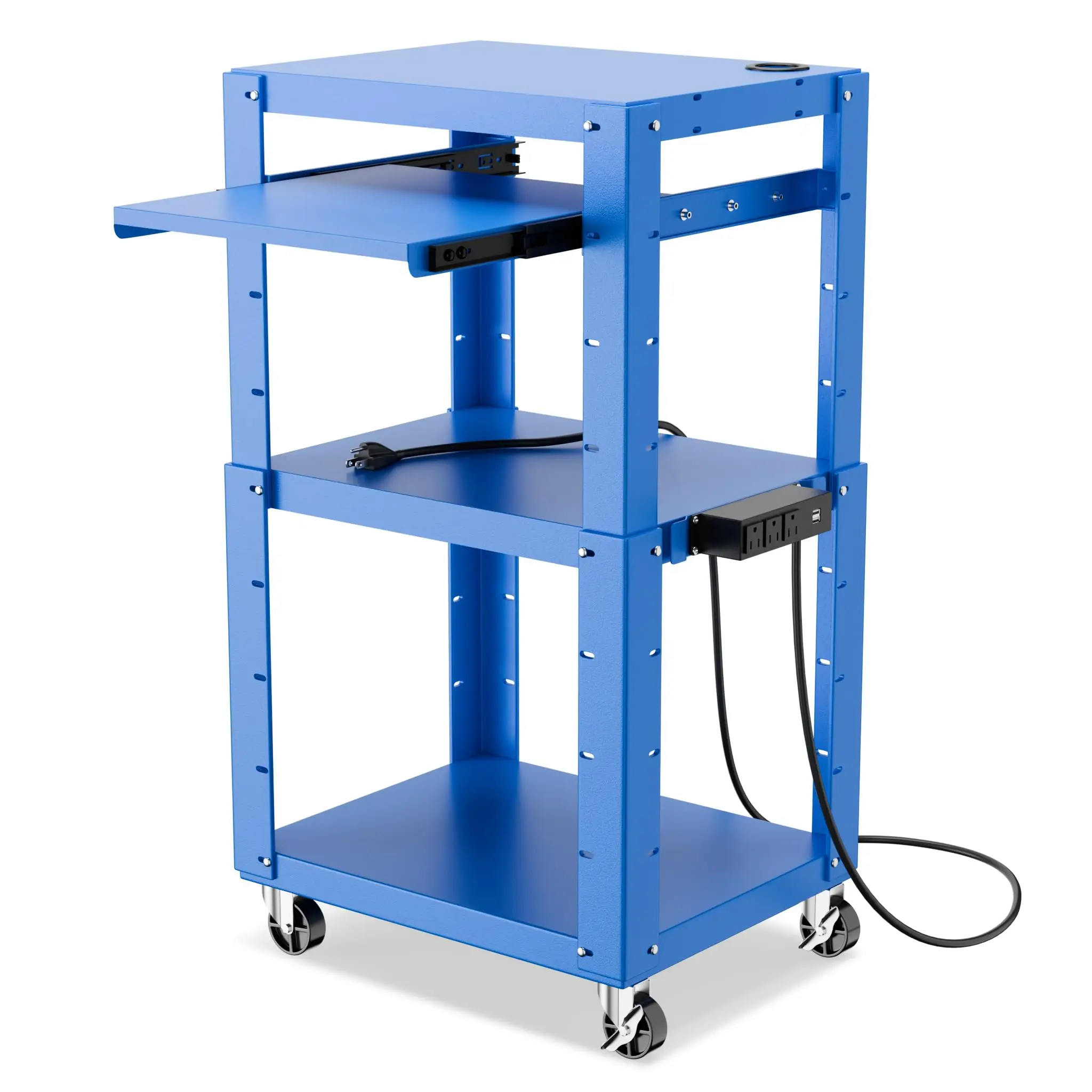 Tool Cart Trolley ODM Multifunctional Easy to Install Matt Carbon Steel Rolling Tool Cart with Power Strip and Casters