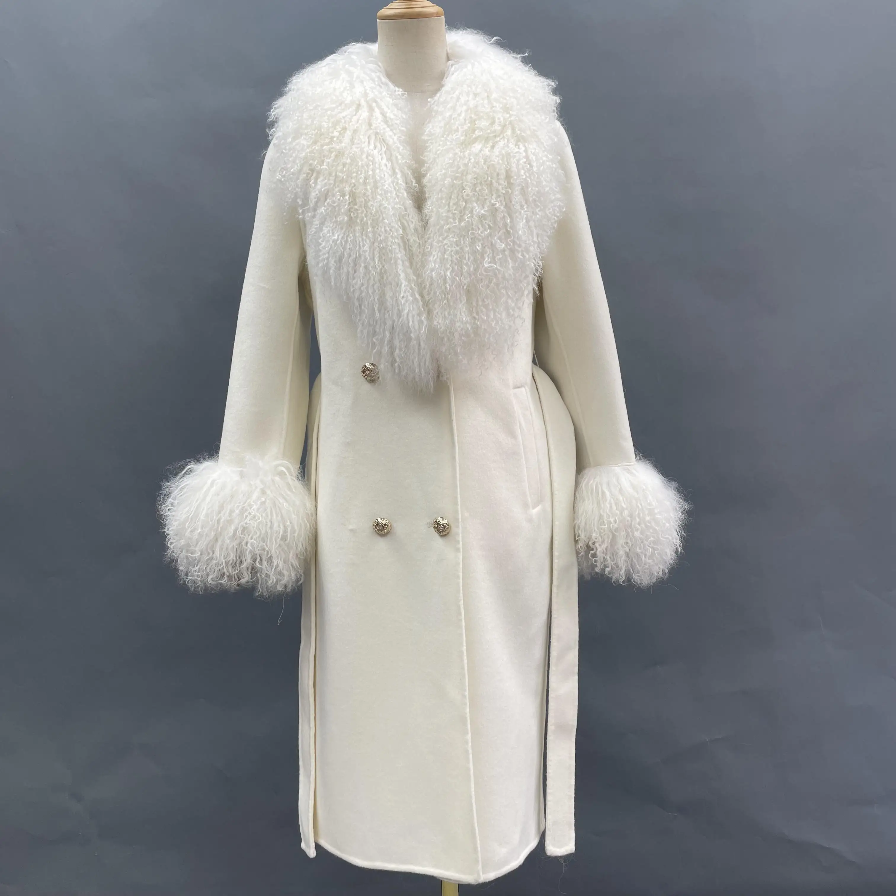 Factory Directly Sell Drop Ship Fashion Style Sheep Wool Jacket Women Fur Collar Winter Coat