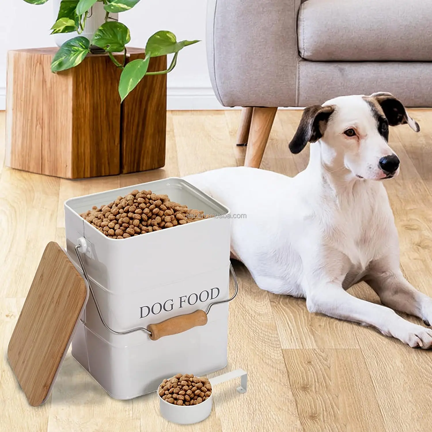 Home Large Storage Canister Metal Pet Food Storage Bin Dog Food Treat Bin Storage Box With Bamboo Lid