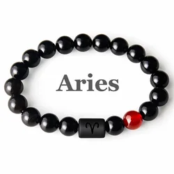 Hot Selling Twelve Zodiac Natural Beads Bracelets 10mm Black Agate Woven Adjustable Yoga Bracelet