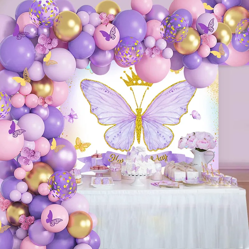 Butterfly Theme Party Decorations Sets Butterfly Balloons Arch Kit With Backdrop Wall Decorations For Baby Shower Birthday Party
