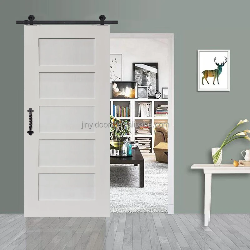 2022 JINY Factory China Wholesale White Single Bedroom Bathroom Wood Doors Internal Soft Close Sliding Barn Doors for Houses