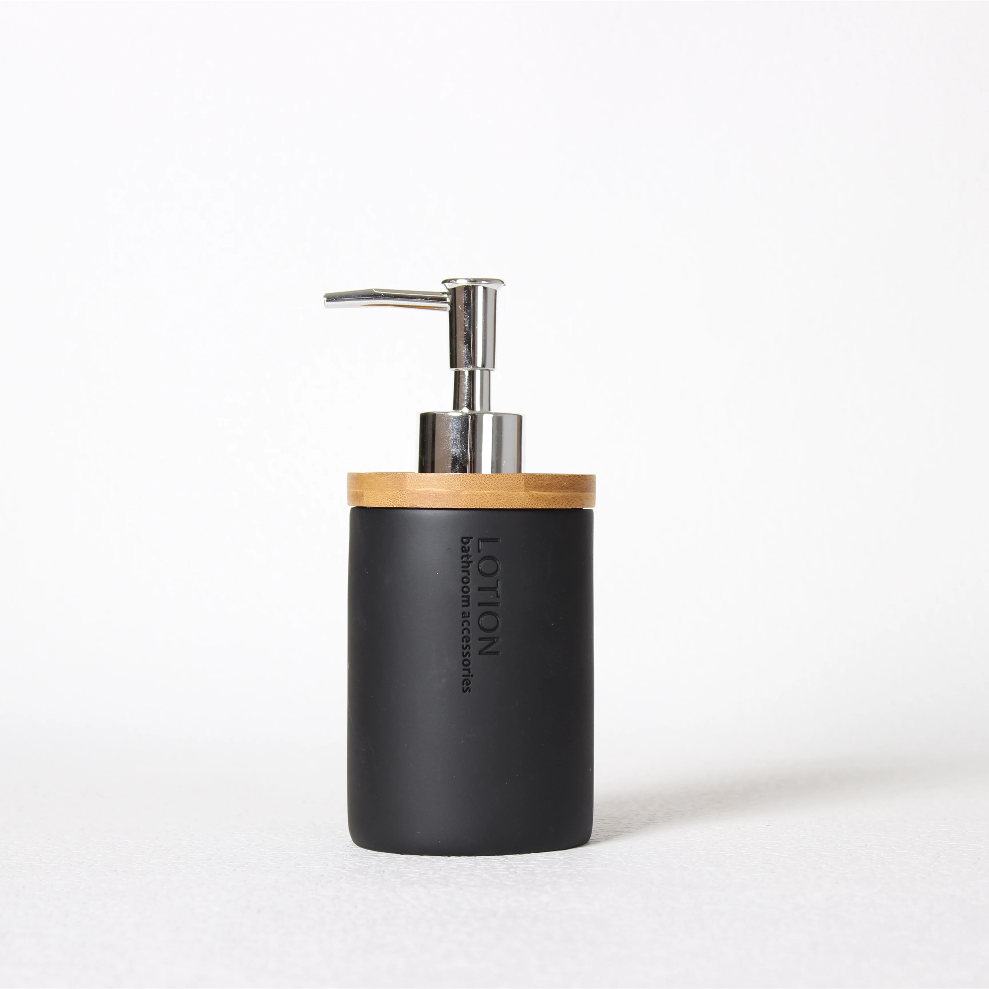 Luxury 6PCS Black Color Polyresin Bathroom Accessories Set Natural Bamboo Bath Set