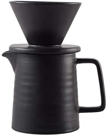 Stock Pour Over Coffee Maker Set, Premium Black Ceramic V60 Dripper & Decanter Filter Coffee Maker