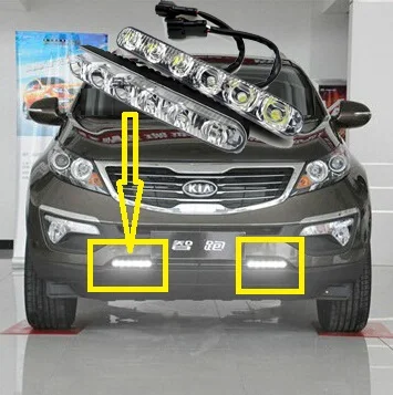 Автомобильный бампер фары для 2009 ~ 2012y KIA SPORTAG R дневные ходовые огни DRL автомобильные аксессуары светодиодные фары SPORTAG R противотуманные фары