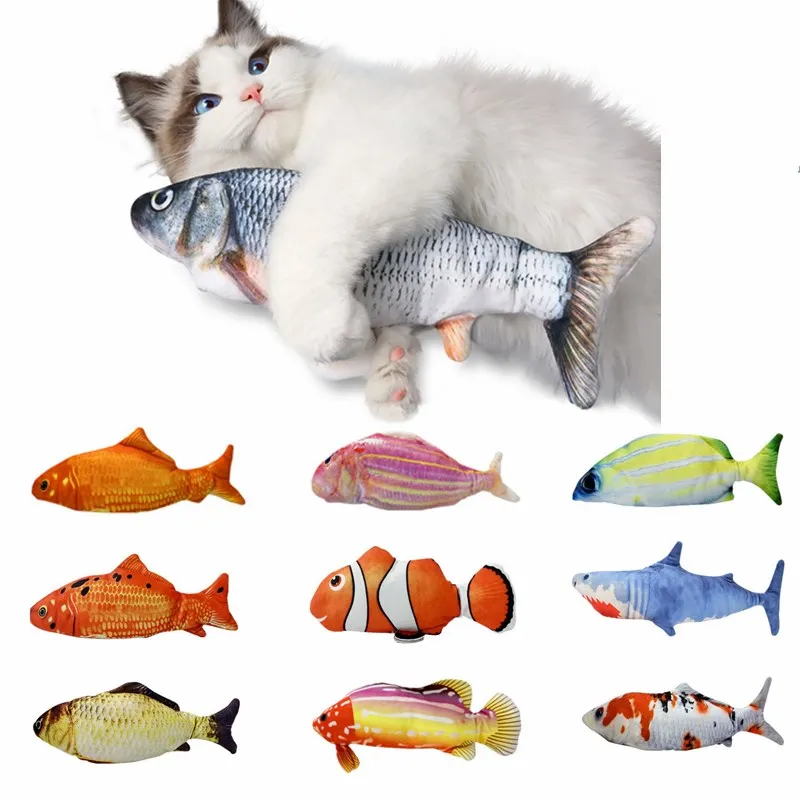 Electric Wagging Moving Cat Dog Floppy Fish Plush Toy Cat Stuffed Fish Chewtle Plush Pillow Interactive Motorised Cat Toy