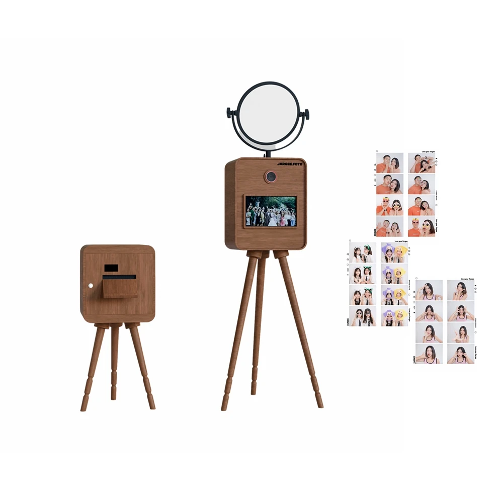 14.5 in Touch Screen Photobooth Self-service Photo Booth Tripod Wooden Photo Booth Machine With Printer