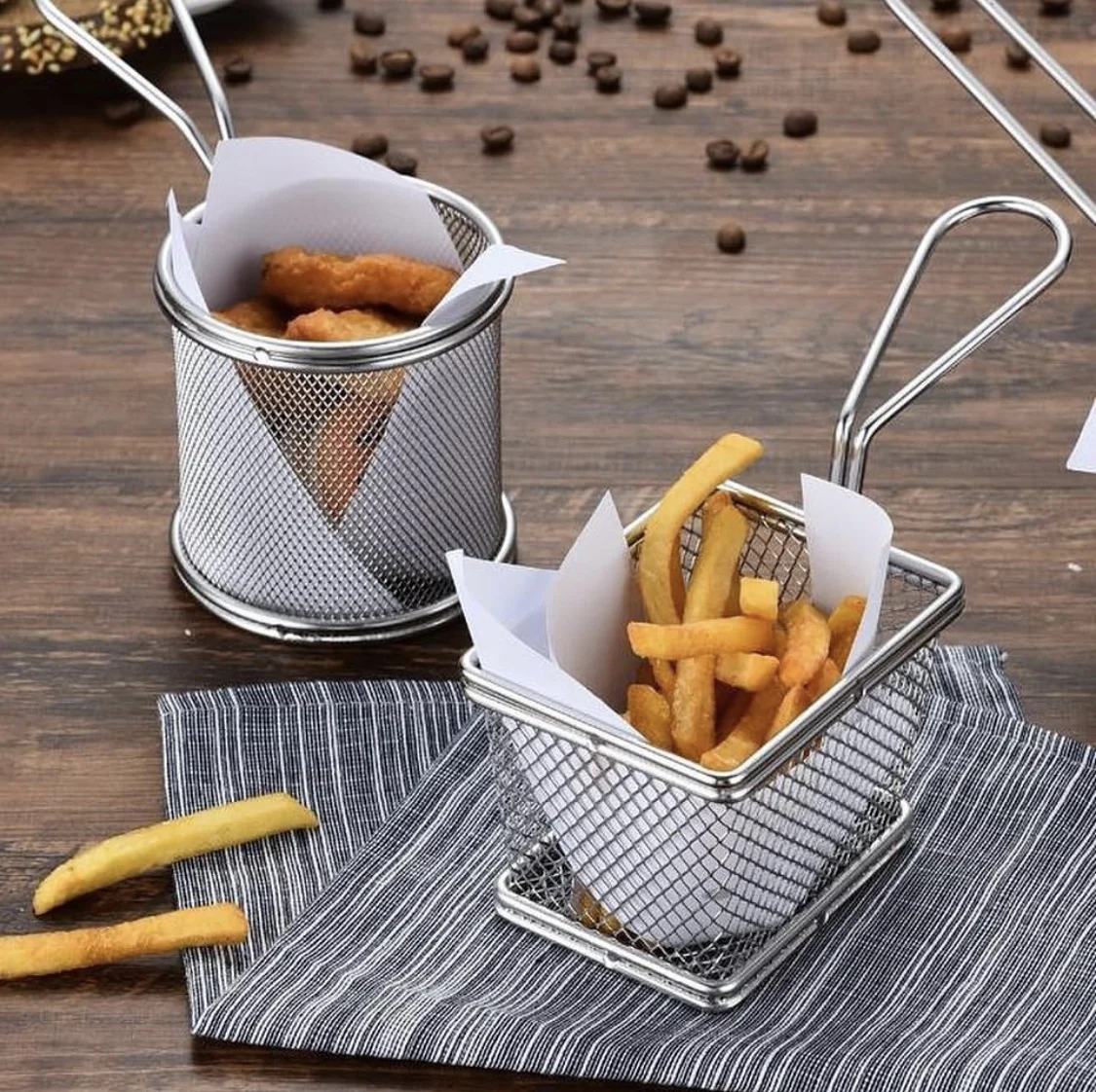 Kitchen Accessories Round Wire Mesh Deep Food Holder Stainless Steel Fryer Basket