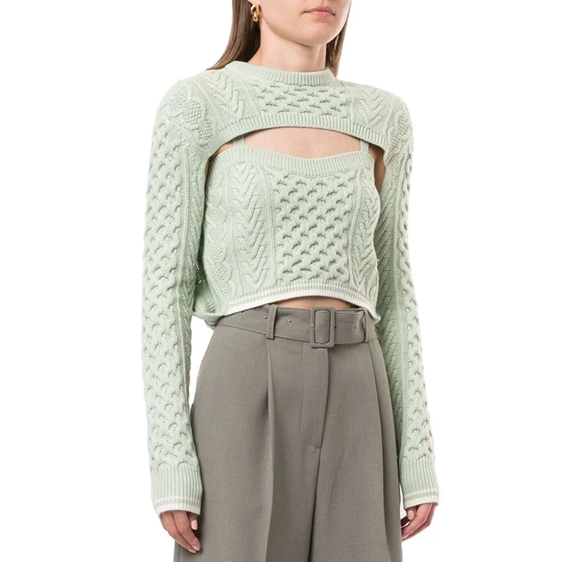 Factory Wholesale Custom Long Sleeves Crochet Hand Knit Sweater Crop Tops Pullover For Women
