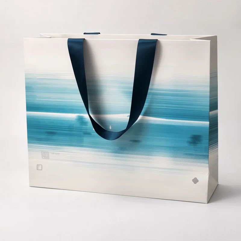 Custom Logo Horizontal Paper Packaging Bags Gift Paper Bag for Jewelry with ribbon handle for boutiques