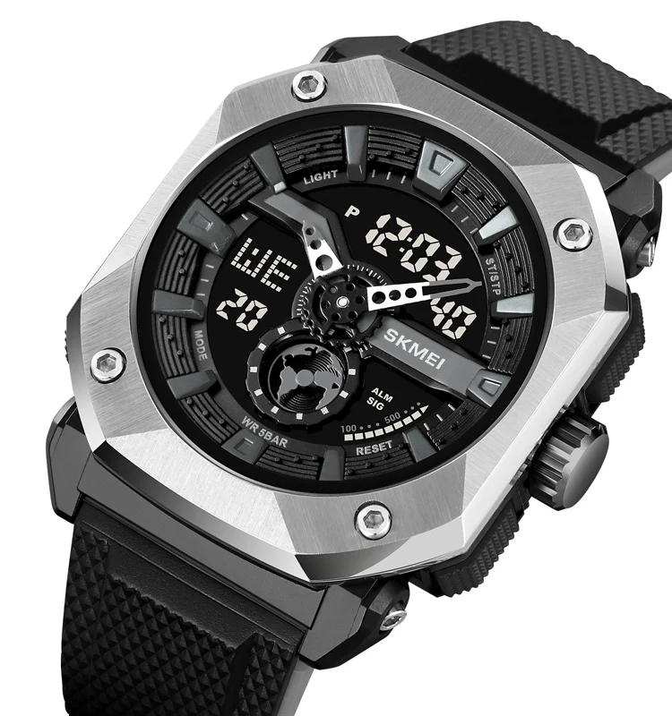 SKMEI 2272 MEN DIGITAL WATCH STAINLESS STEEL CASE DUAL TIME FASHION WATERPROOF WATCH