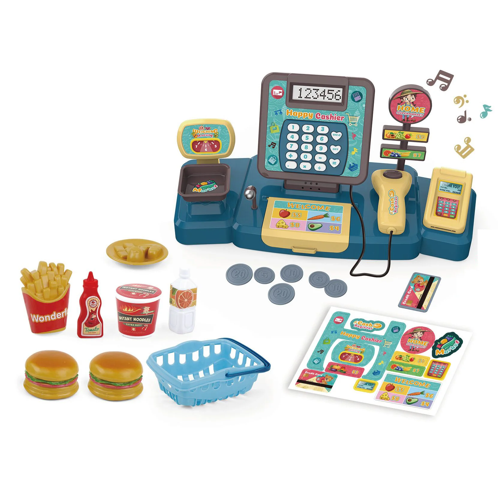 2024 Girls new multifunctional supermarket pos cash register toys pretend play hamburger calculator cash register toys