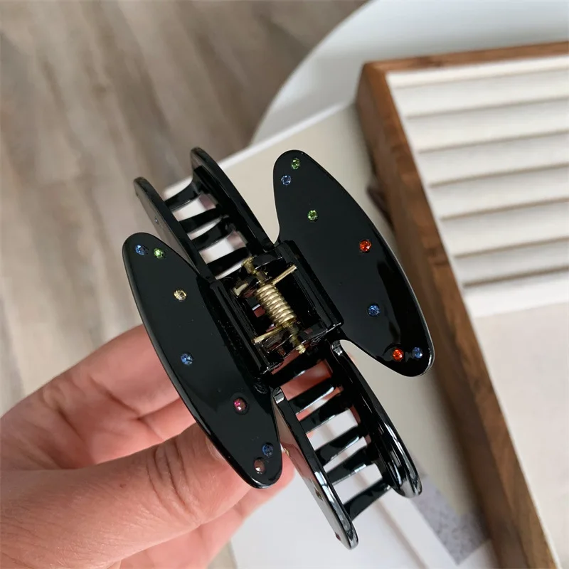 Korean Color Diamond Full Diamond Acetic Acid Grab Artistic Retro Style Full Diamond Shark Grab Hair Clip Hair Accessory Women