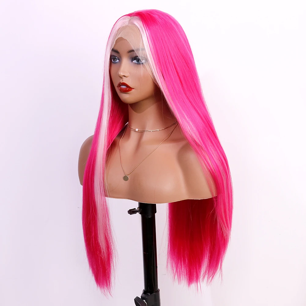 
 Лидер продаж, розовый цветной длинный прямой парик с эффектом омбре, парик из синтетического кружева, 2020, парик из фронтального кружева для косплея на хэллоуин, лидер продаж на Amazon  