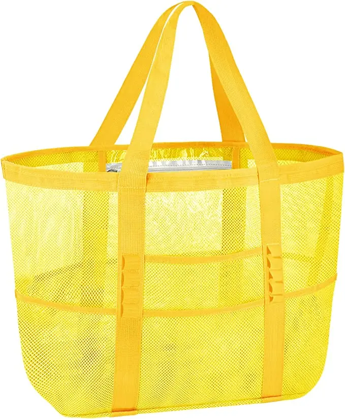 Custom luxury summer nylon mesh beach tote bags for women and girls handbags wholesale ladies large beach shoulder Shopping bag