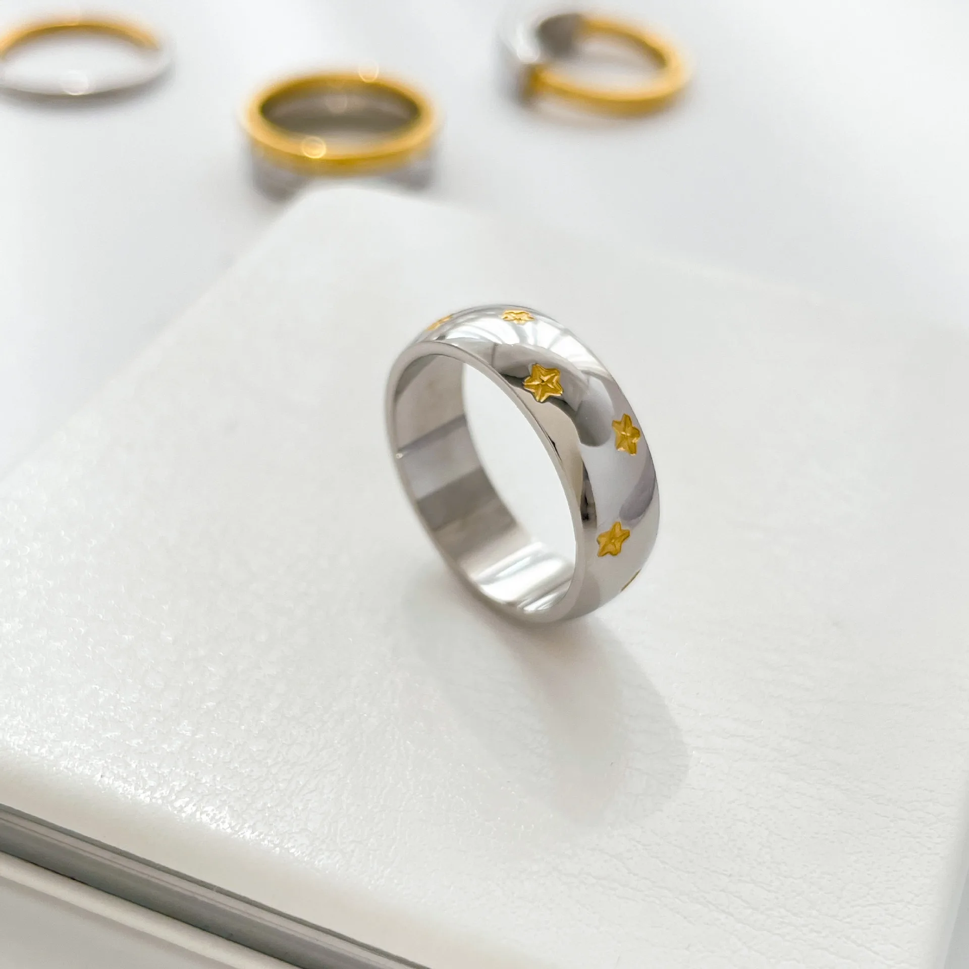 18K Gold Plated High quality fashion jewelry non tarnish stainless steel jewelry two tone gold silver ring tungsten ring