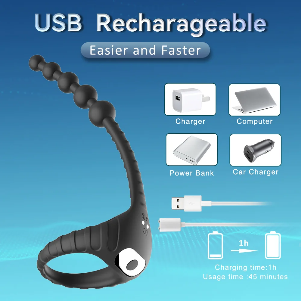 Masturbator Wireless Control Butt Plug Delay Ejaculation Lock Ring Male Prostate Massage Anal Beads Vibrator for Men