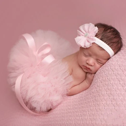 
Soft Pink Newborn Tutu Headband Baby Tutu Birthday Tutu Set 