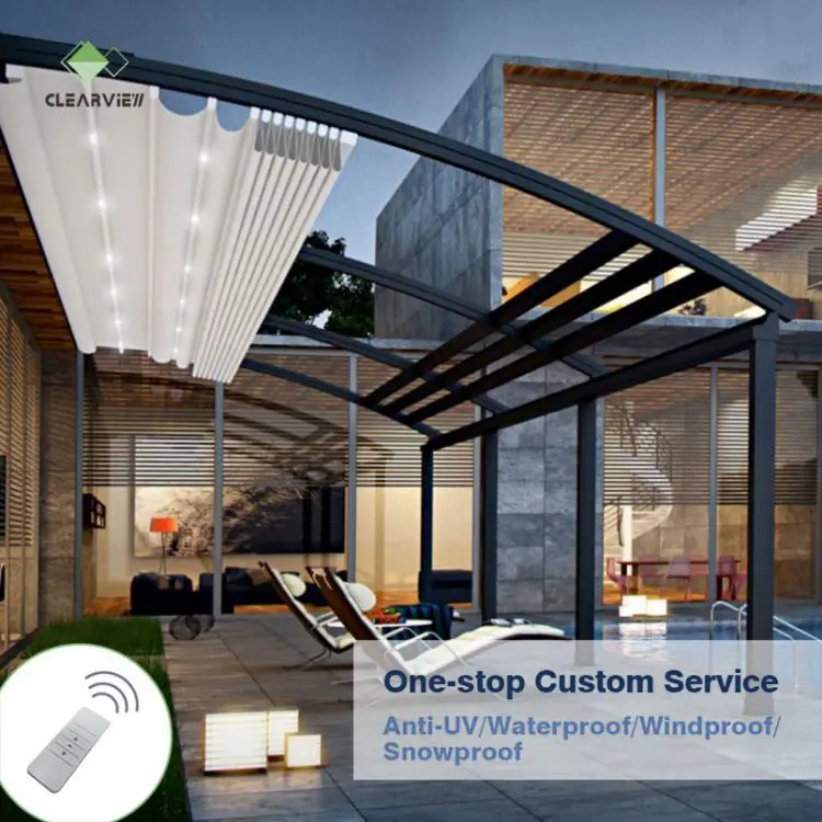 Clearview Outdoor Blackout Windproof Automatic Retractable Awning Pergola Pvc Roof Attached
