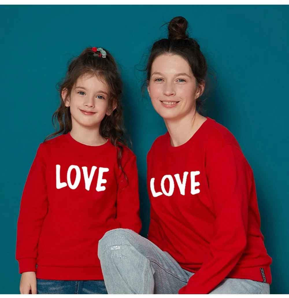 Custom Sweatshirt High Quality Matching Family Clothing Outfits Mommy And Me Unisex Emboss Cotton Vintage Crewneck