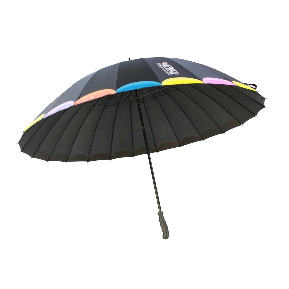 
24 bone large straight bone umbrella manual open color printing strong easy to use umbrella Big umbrella for three people 