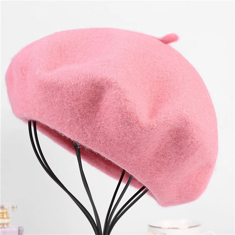 wholesale custom pom pom balls in real fur Factory Price Trend Solid Color women Woolen Beret Hat