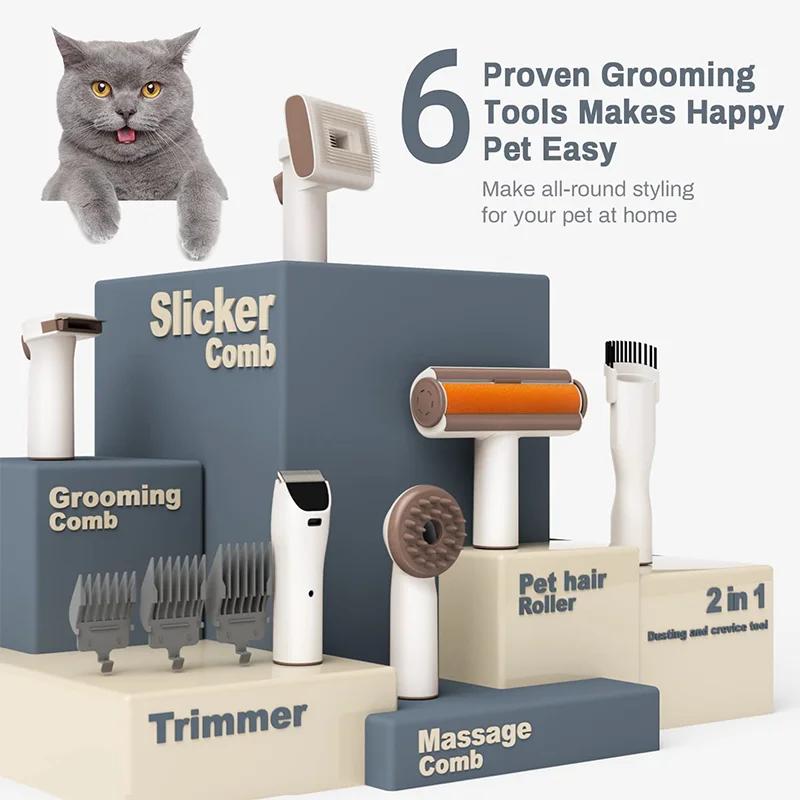 OEM Professional Pet Hairs Grooming Vacuum With 6pcs Kit Accessories Brushes Work For Pet Grooming And Vacuum Cleaner