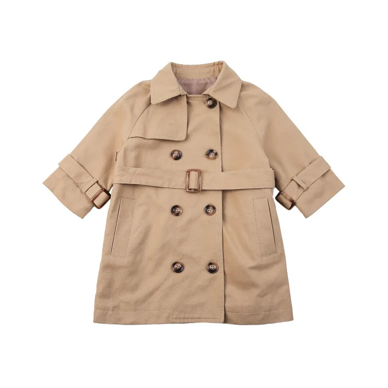 
Autumn 2020 Girls Solid Color Windbreaker Mid Length Coat 