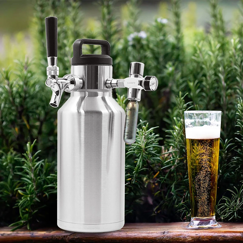 4L Stainless Steel Beer Growler Dispenser with tap and Co2 regulator