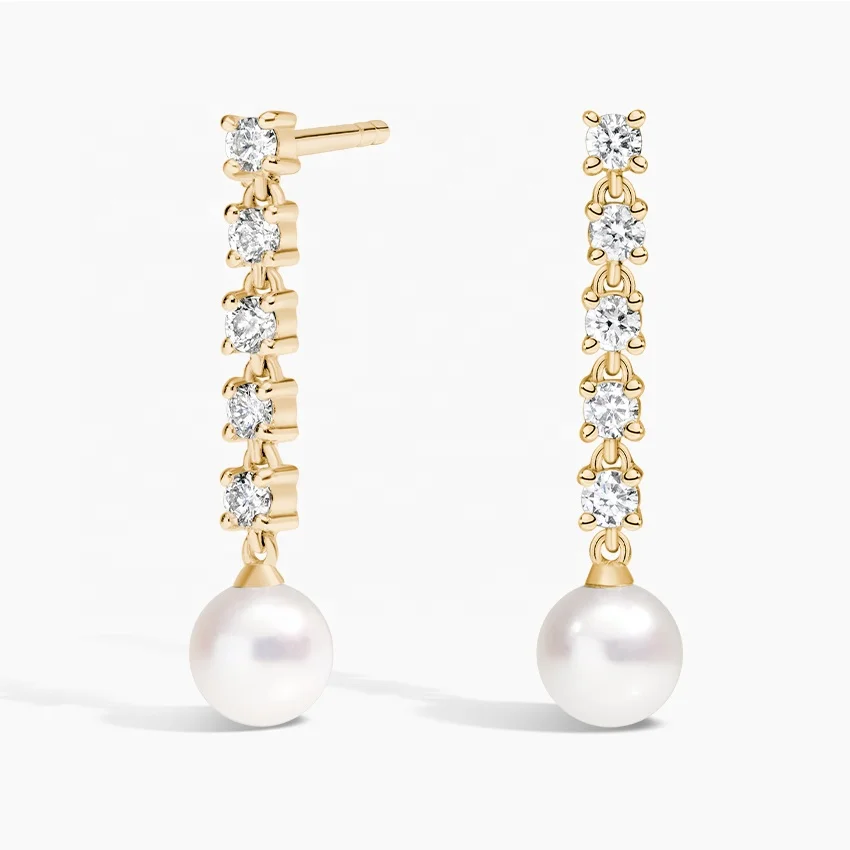 LOZRUNVE Tennis Freshwater Pearl Drop Long Luxury Earring for Women Sterling Silver 925