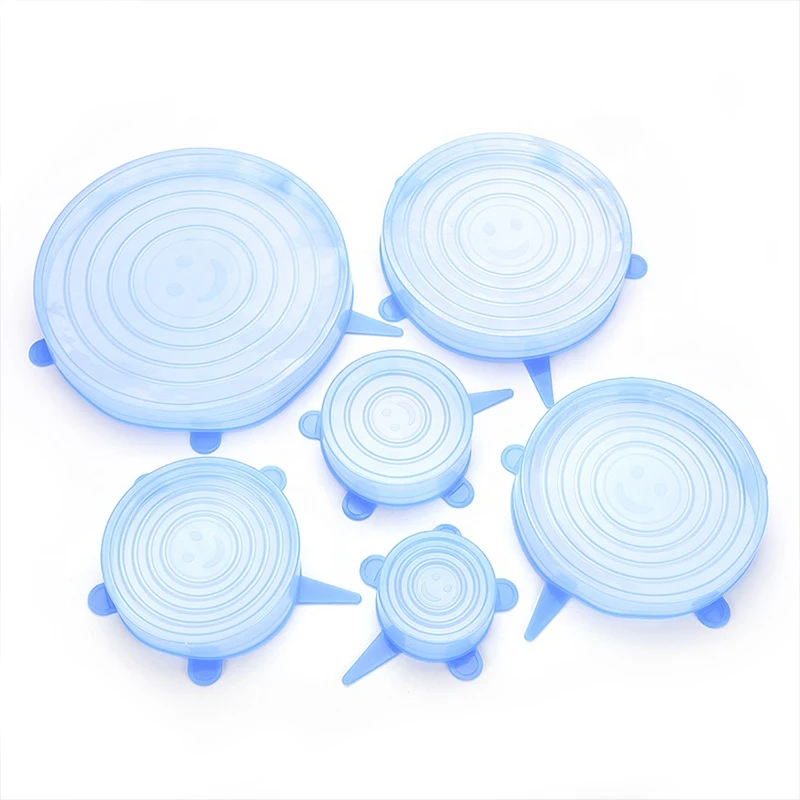 Silicone Stretch Lids 6-Pack Reusable Durable Food Cover Stretch for Various Sizes and Shapes Bowl Cups Jars Fruits Vegetables